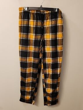 Men's Yellow & Black Plaid Soft Fleece PJ Pants Size L